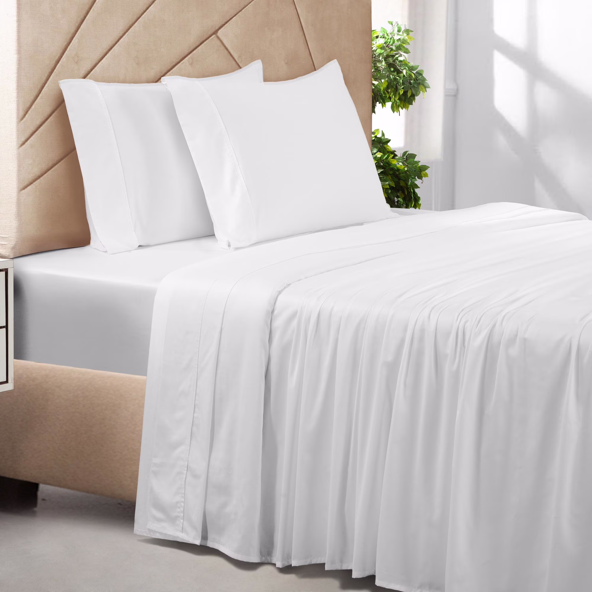 Cotton Bed Sheet Set - Queen - 4 Piece - White