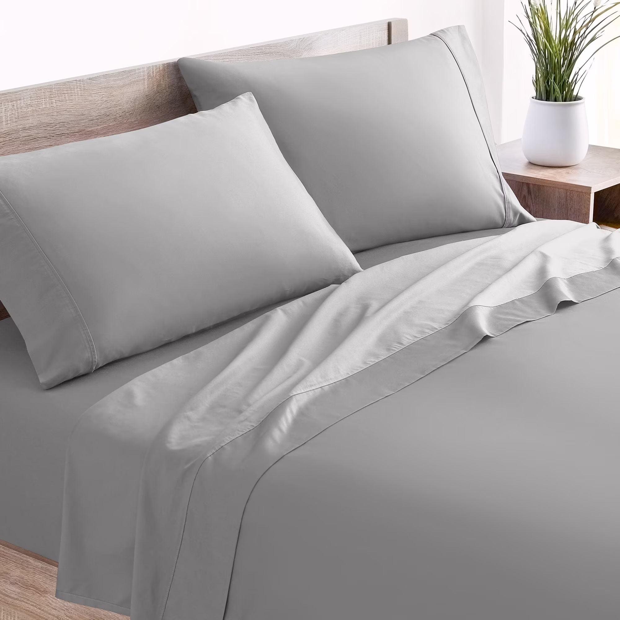 Cotton Bed Sheet Set - Single - 4 Piece - Gray
