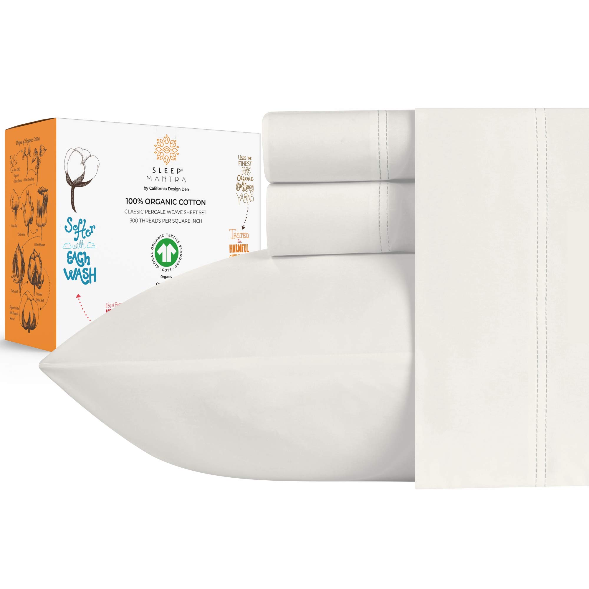 Cotton Bed Sheet Set - Single - 4 Piece - White