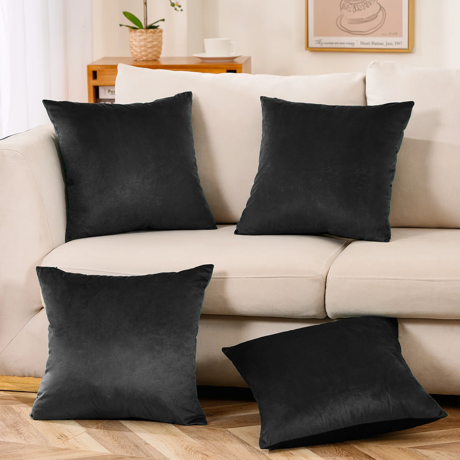 Cushion Cover Set - 45x45cm - 4 Pieces - Plain Velvet