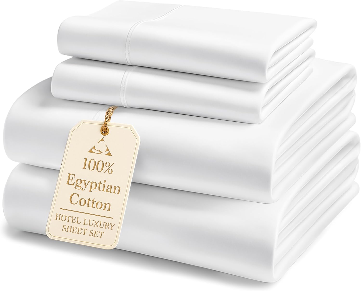 Egyptian Cotton Bed Sheet Set - King - 4 Piece - White