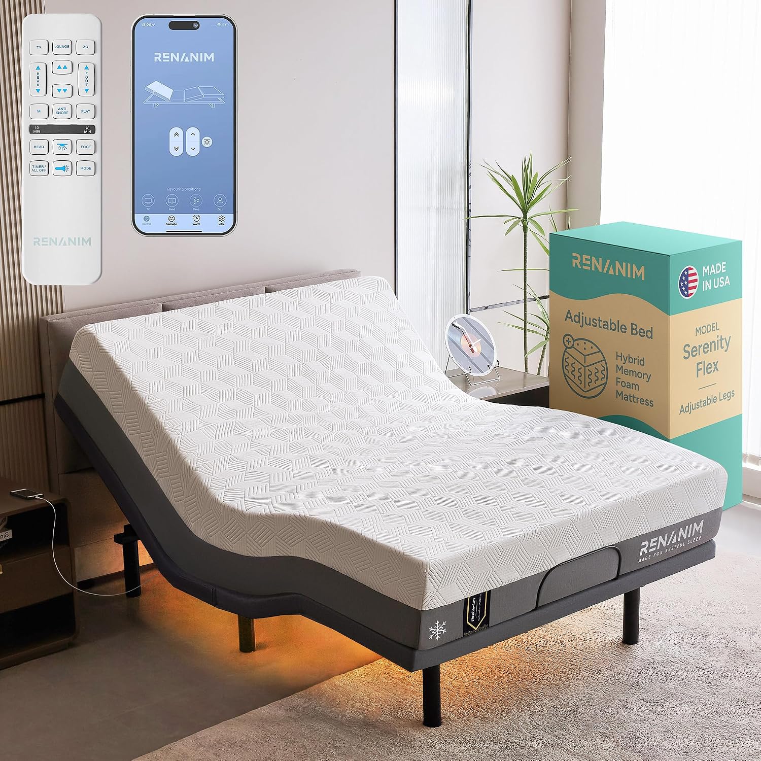 Electric Adjustable Bed - Queen 12 inch Firm Support