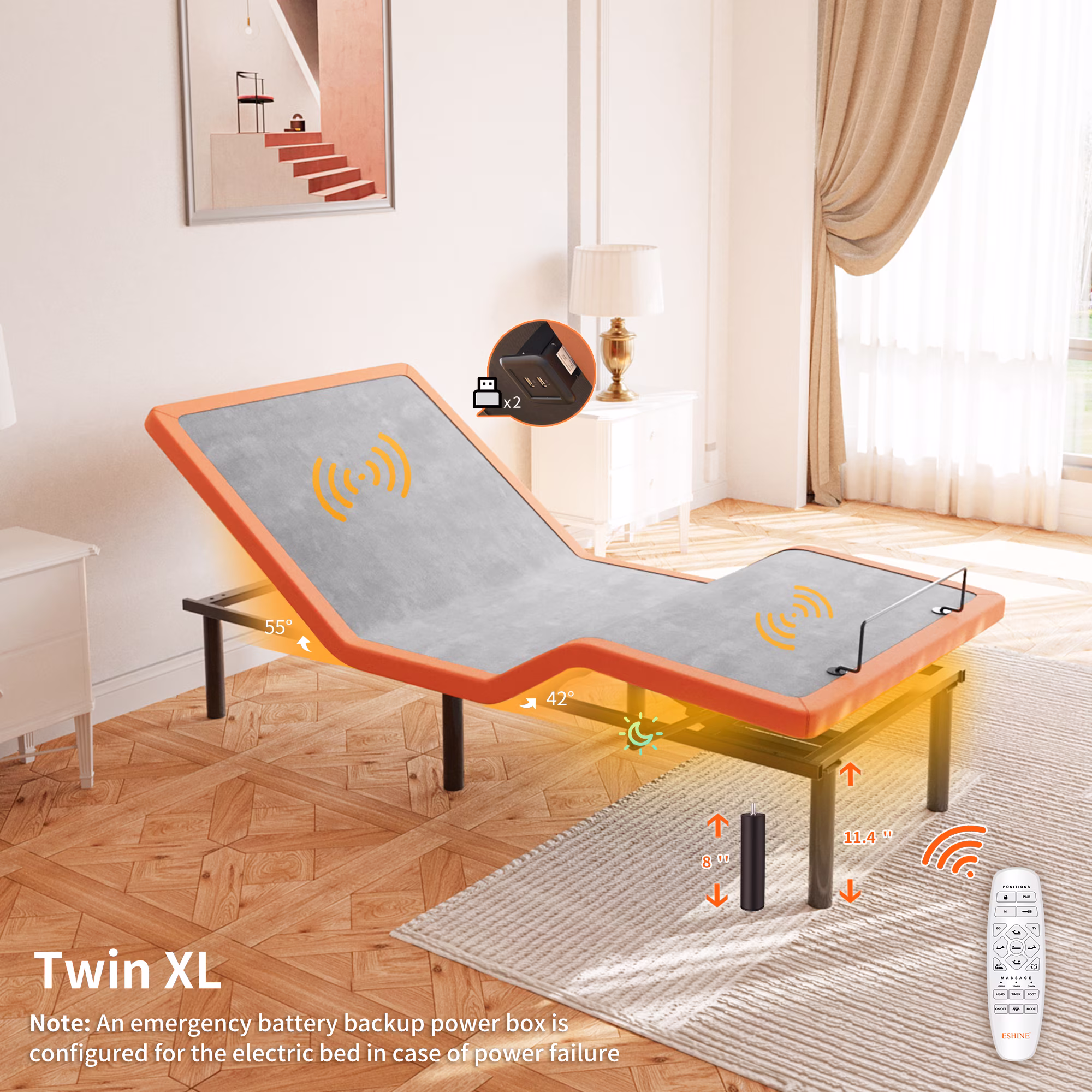 Electric Adjustable Bed - Twin XL 10 inch Plush