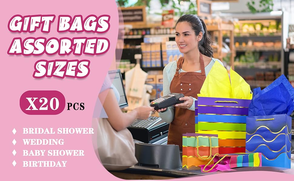 Gift Bags - Medium - 20 Pack - Assorted