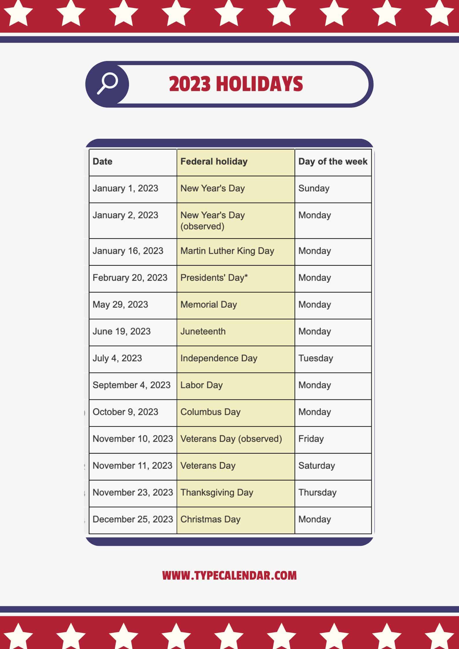 Holiday Calendar