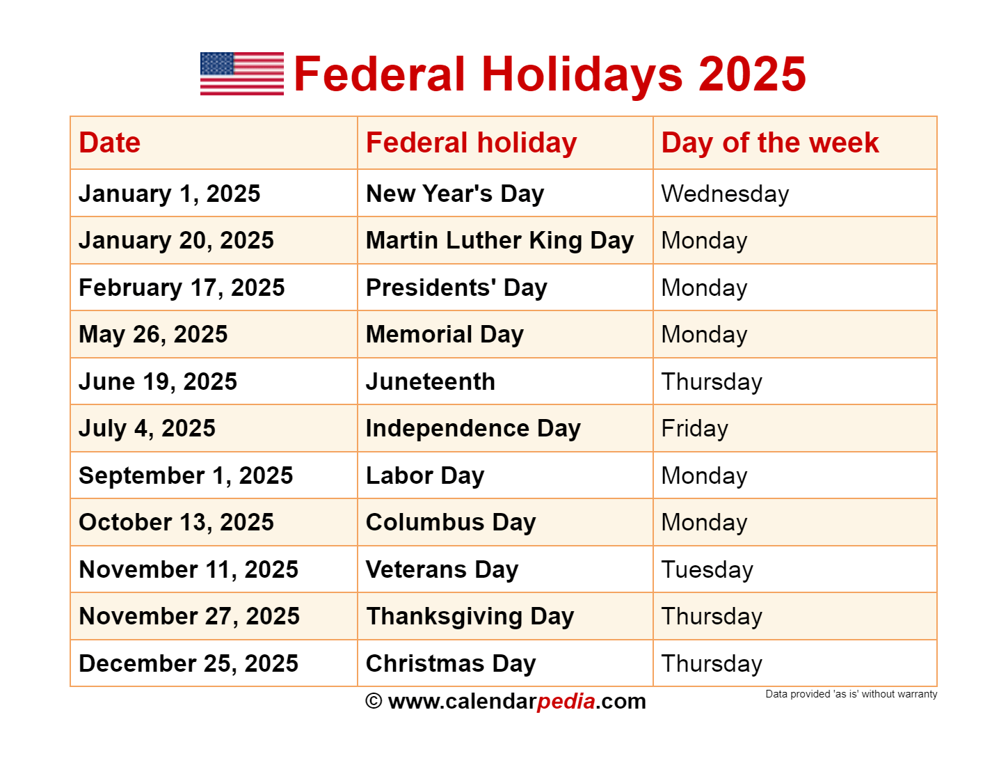 Holiday Calendar