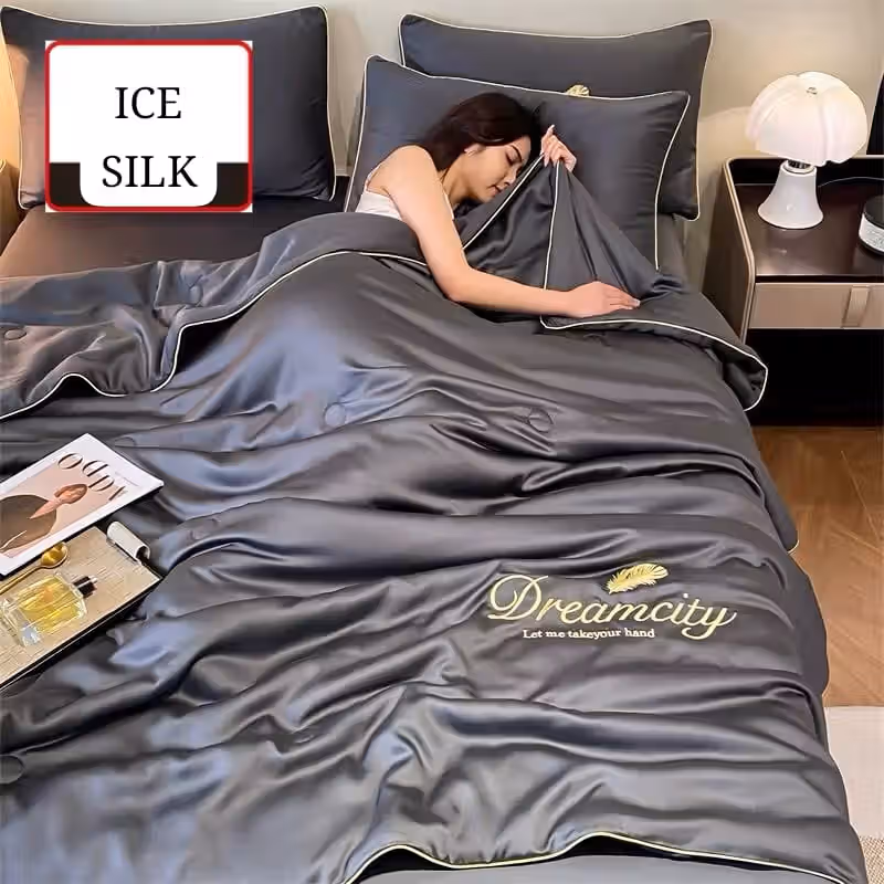 Ice Silk Bed Sheet Set - Double - Gray