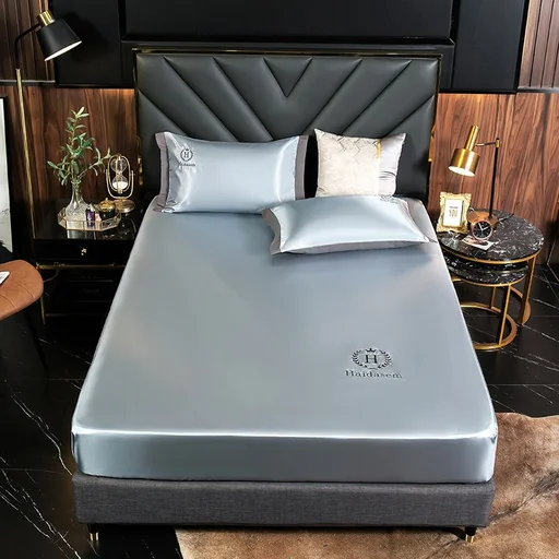 Ice Silk Bed Sheet Set - Single - Gray