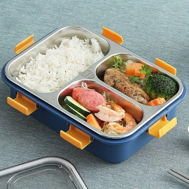 Lunch Box - Steel - 3 Compartment - Blue