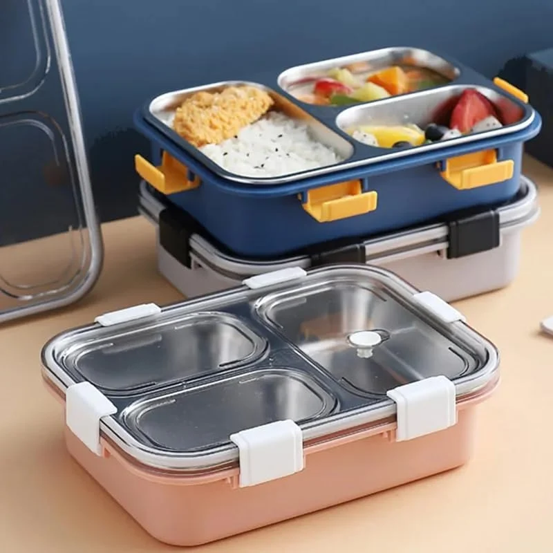 Lunch Box - Steel - 3 Compartment - Blue