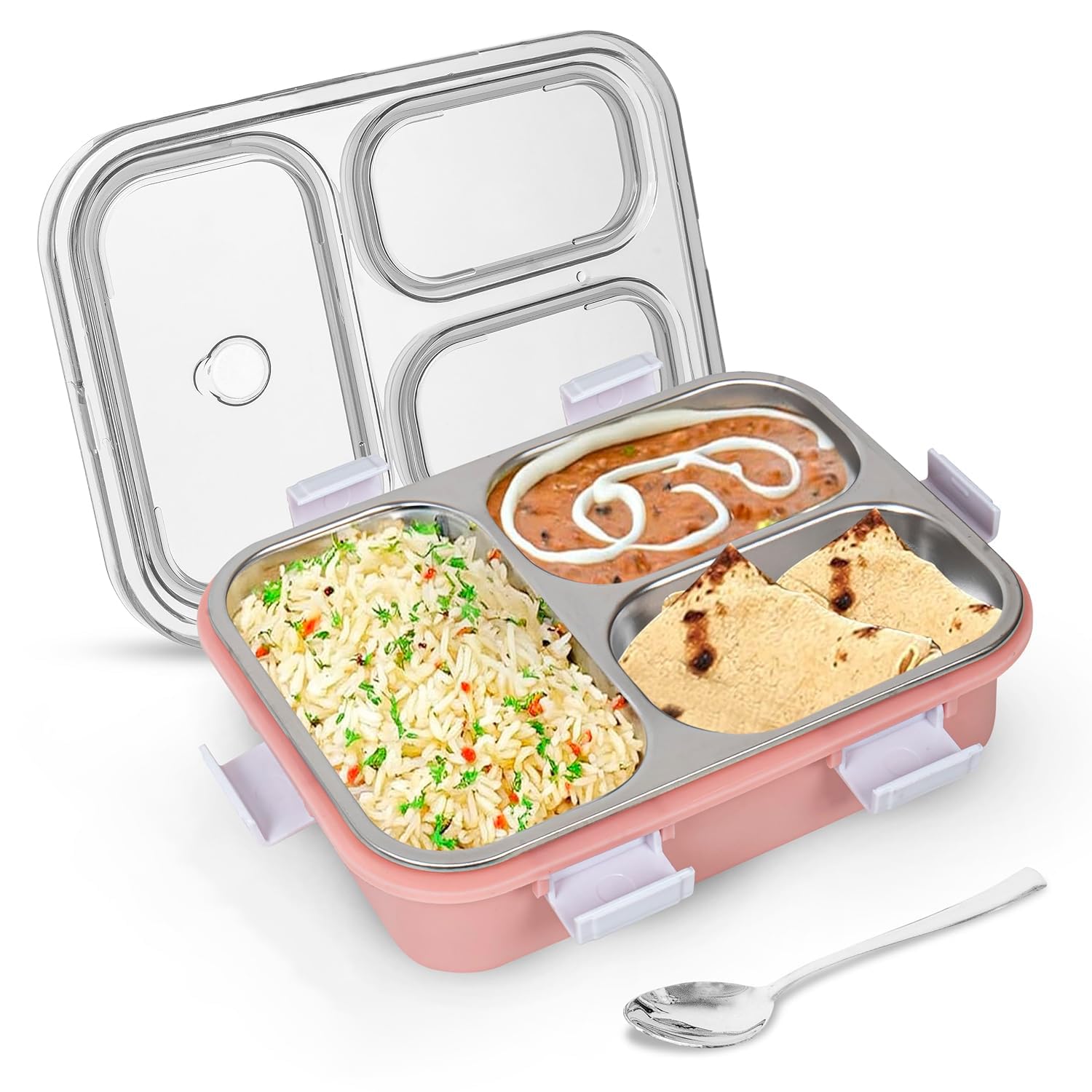 Lunch Box - Steel - 3 Compartment - Pink