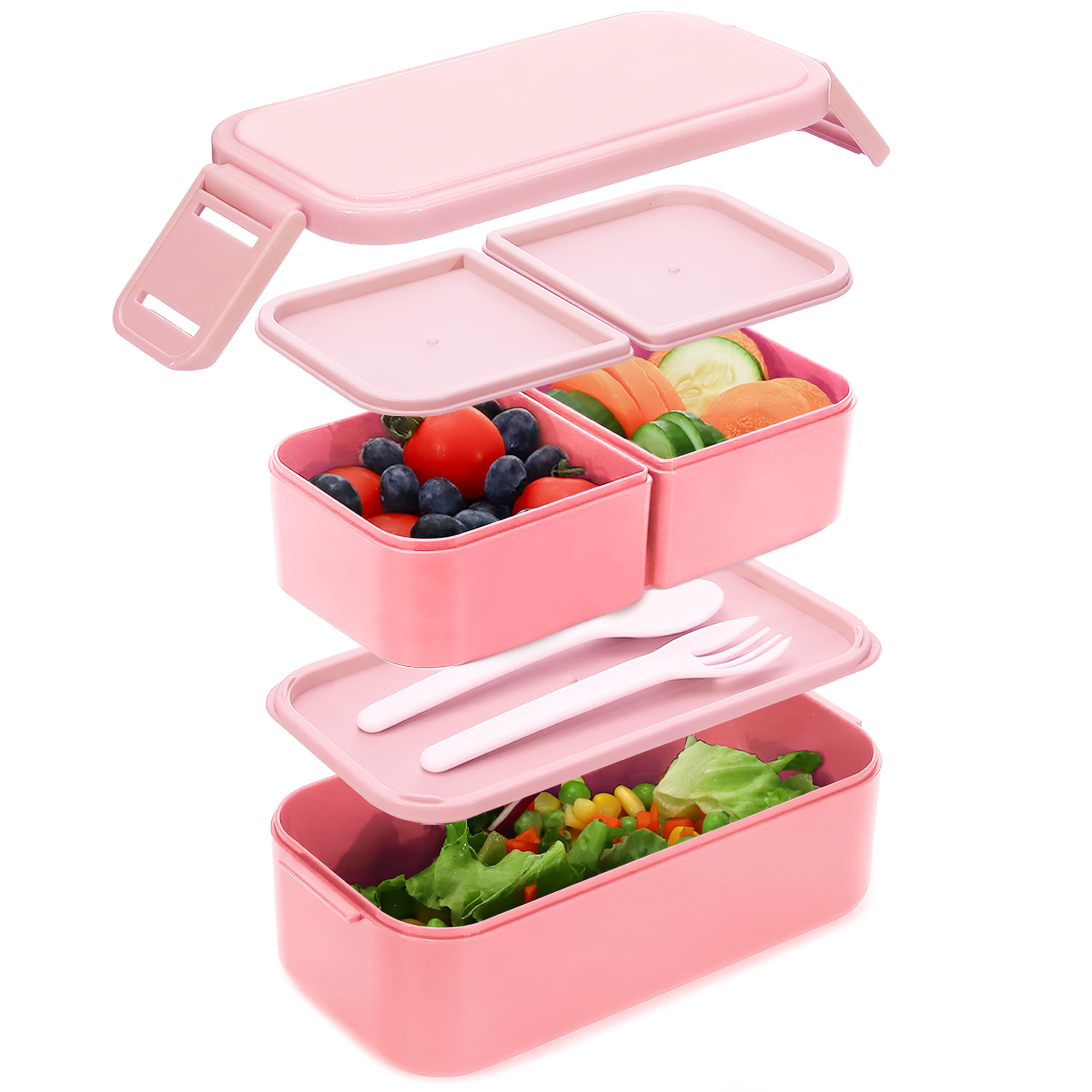 Lunch Box - Steel - 3 Compartment - Pink
