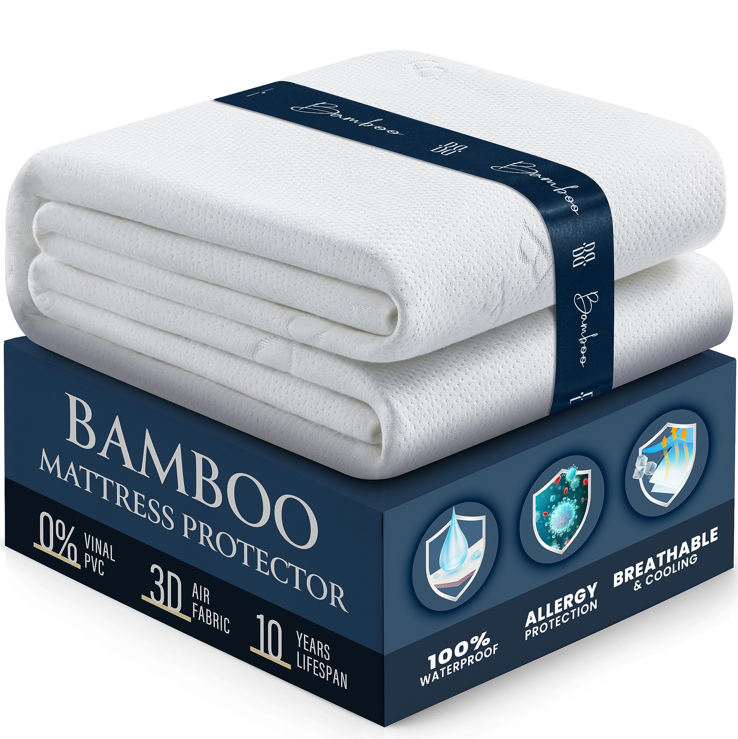 Mattress Protector - Queen - Bamboo - White