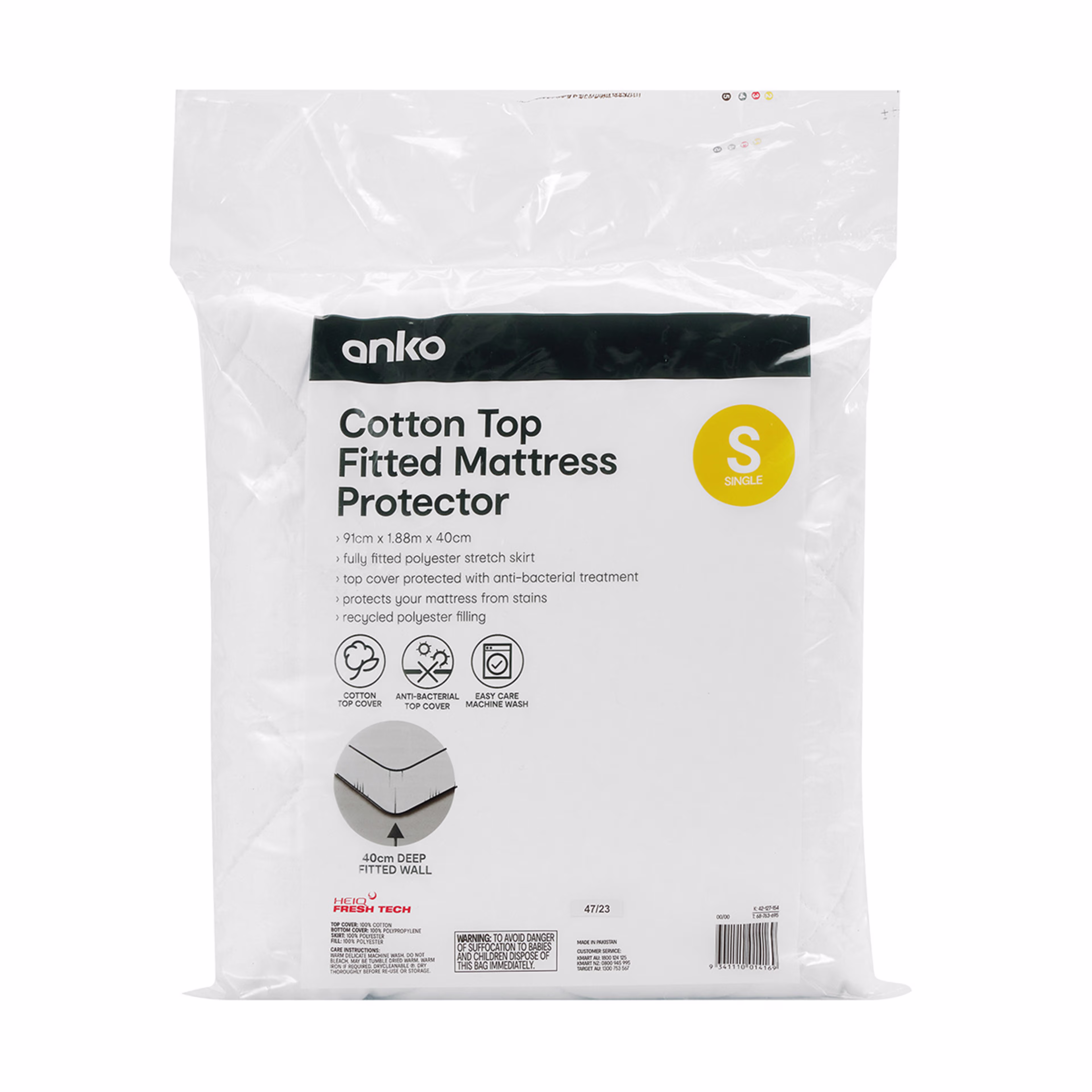 Mattress Protector - Single - Cotton - White