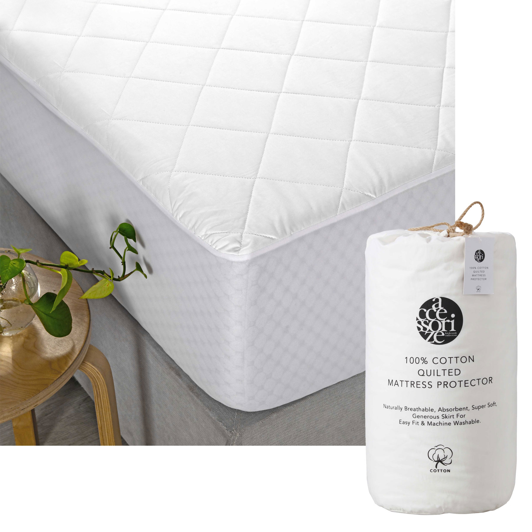 Mattress Protector - Single - Cotton - White