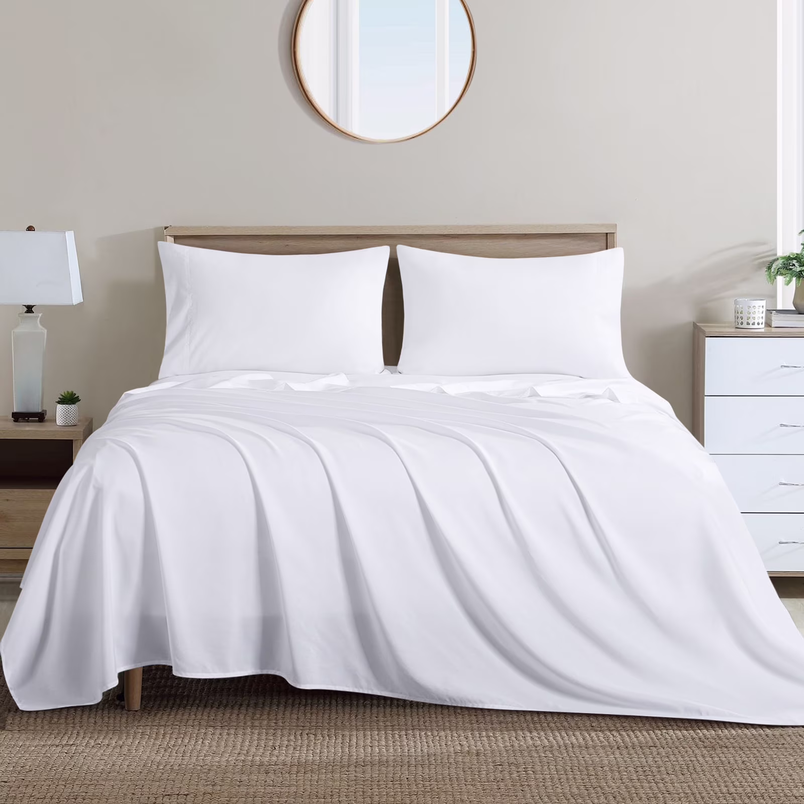 Microfiber Bed Sheet Set - King - 4 Piece - White