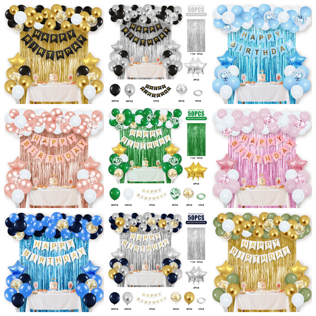 Party Balloons - 50 Pack - Foil - Assorted