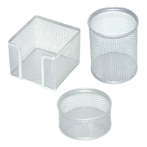 Pen Holder - Mesh - Silver