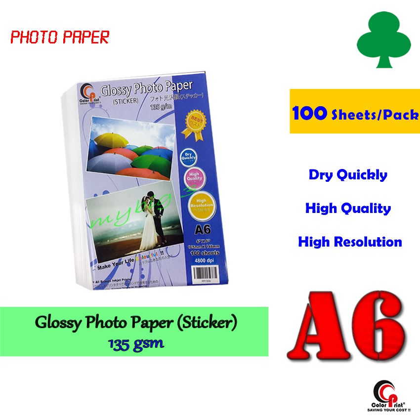 Photo Paper - A6 - 100 Sheets - Glossy