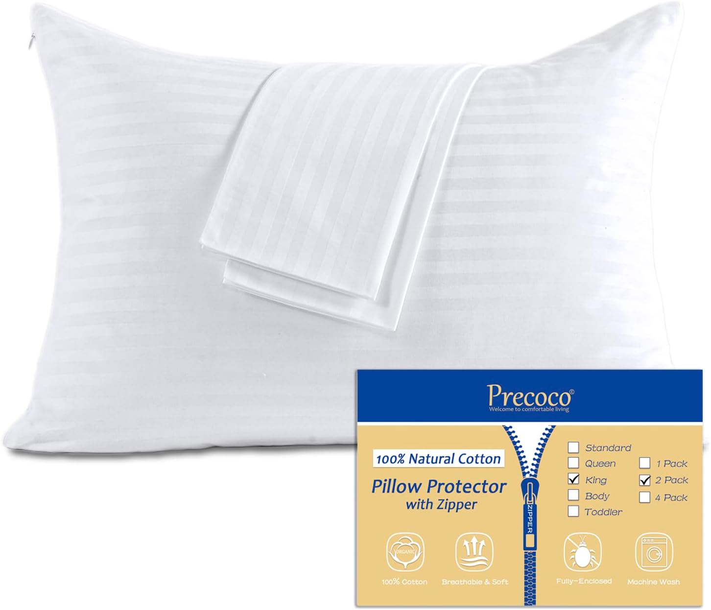Pillow Protector - King - Cotton - White