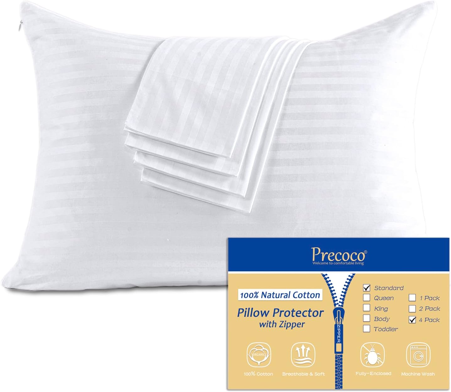 Pillow Protector - Standard - Cotton - White