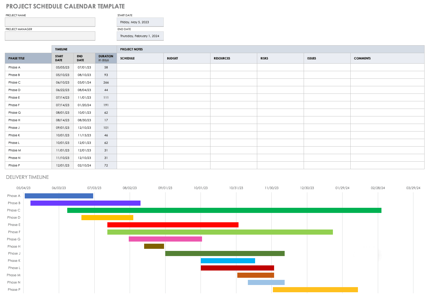 Project Calendar