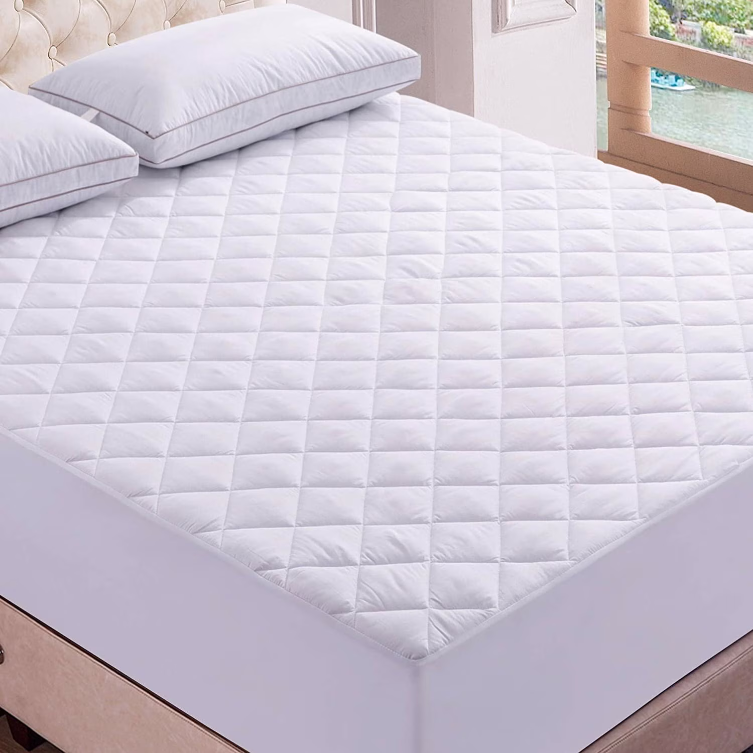 Quilted Mattress Protector - King - White