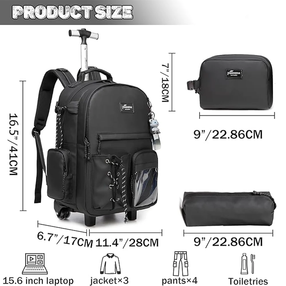 School Bag - Rolling - Black