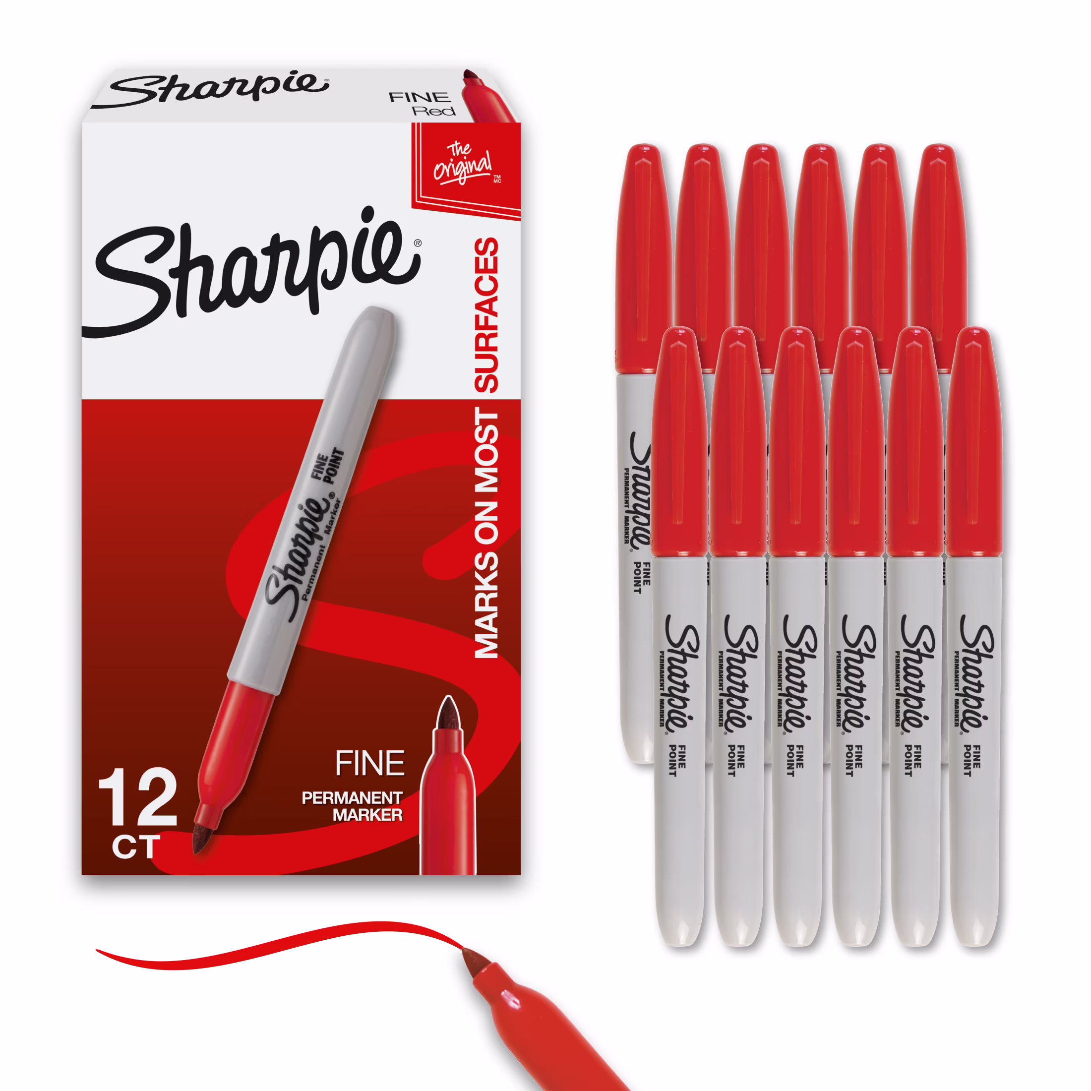 Sharpie Permanent Marker - Red - 12 Pack