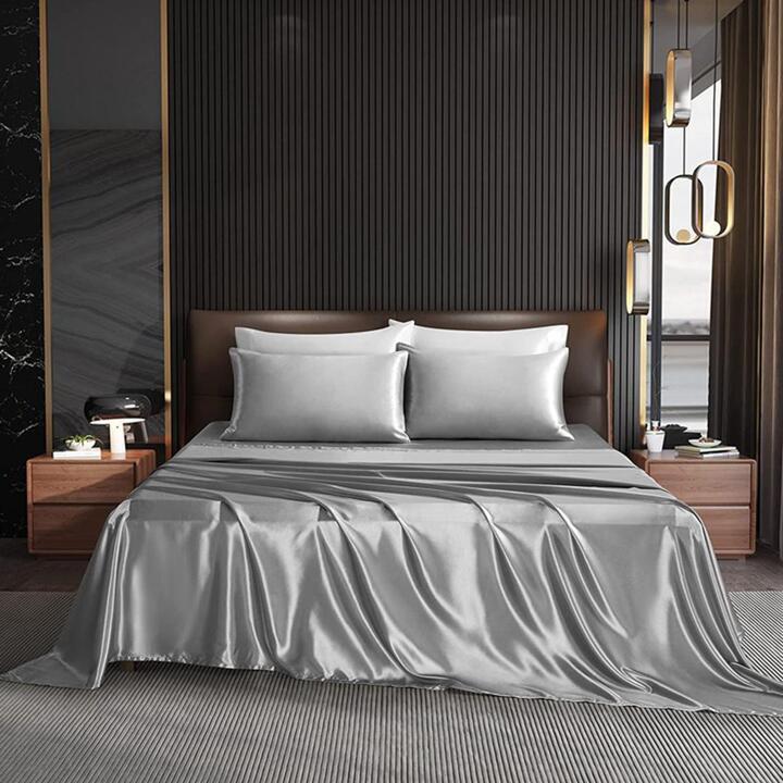 Silk Bed Sheet Set - Double - 4 Piece - White