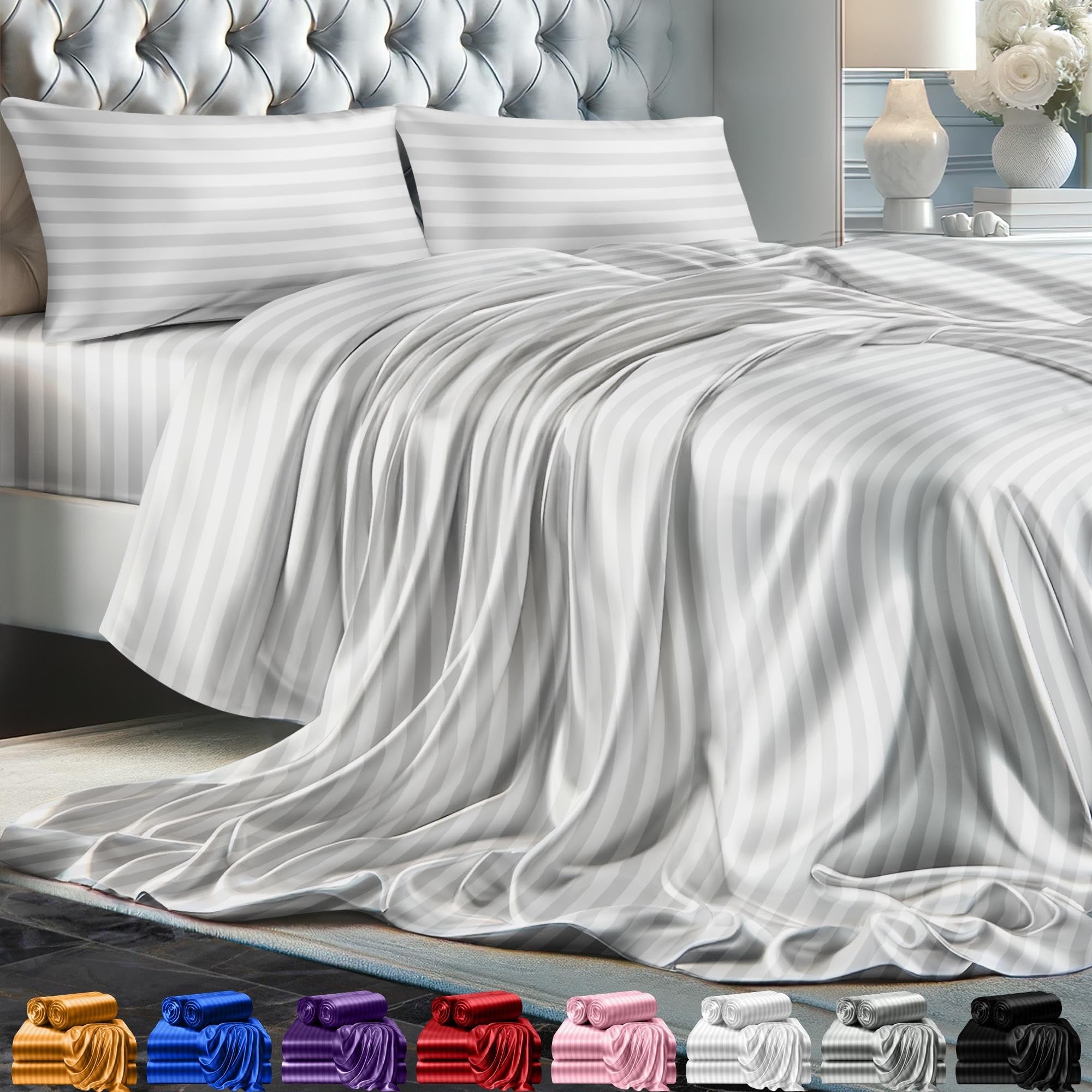 Silk Bed Sheet Set - King - 4 Piece - White