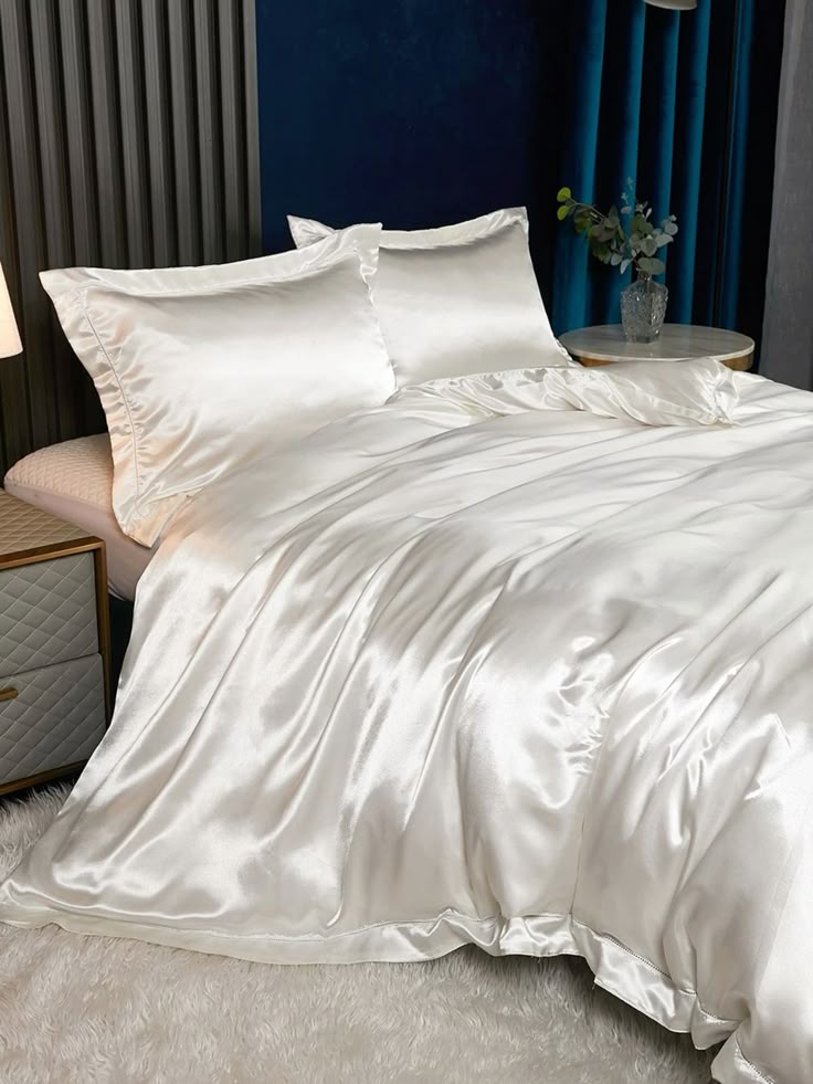Silk Bed Sheet Set - Single - 4 Piece - White