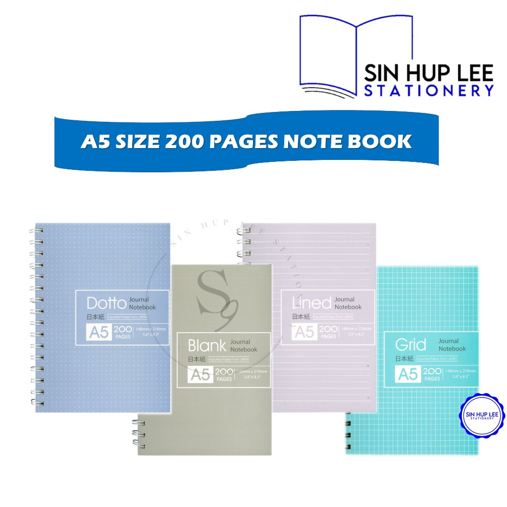 Square Grid Notebook - A5 - 200 Pages