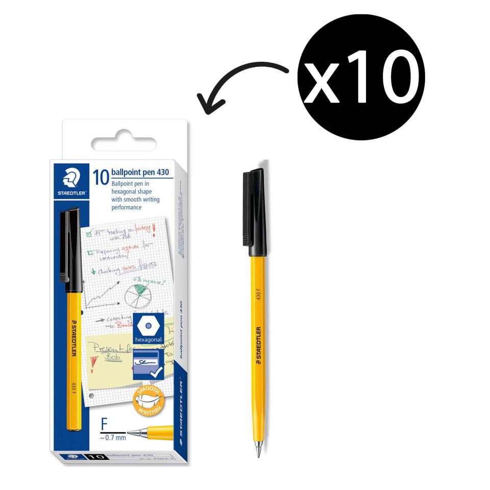 Staedtler Ball 430 F Ballpoint Pen - Black - 12 Pack