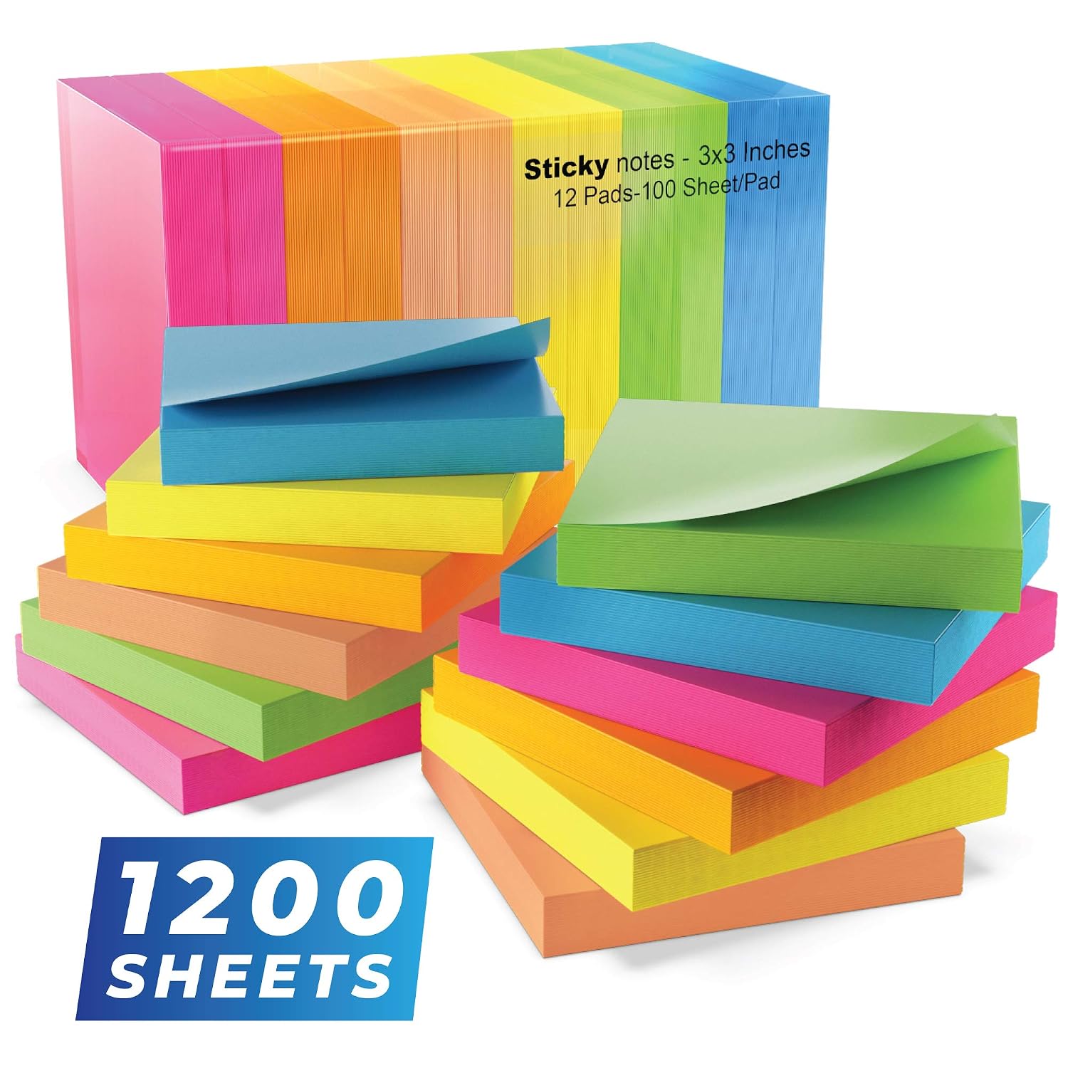 Sticky Notes - Assorted Colors - 12 Pads