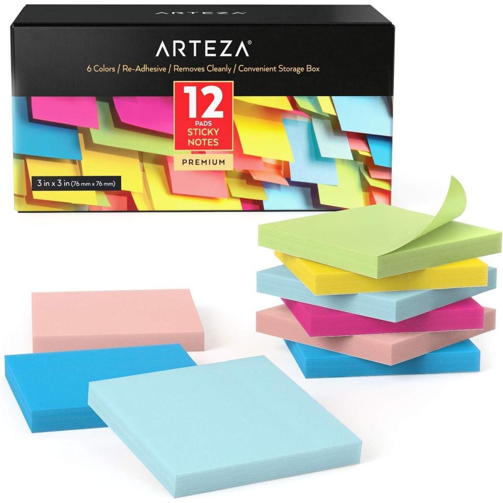 Sticky Notes - Assorted Colors - 12 Pads