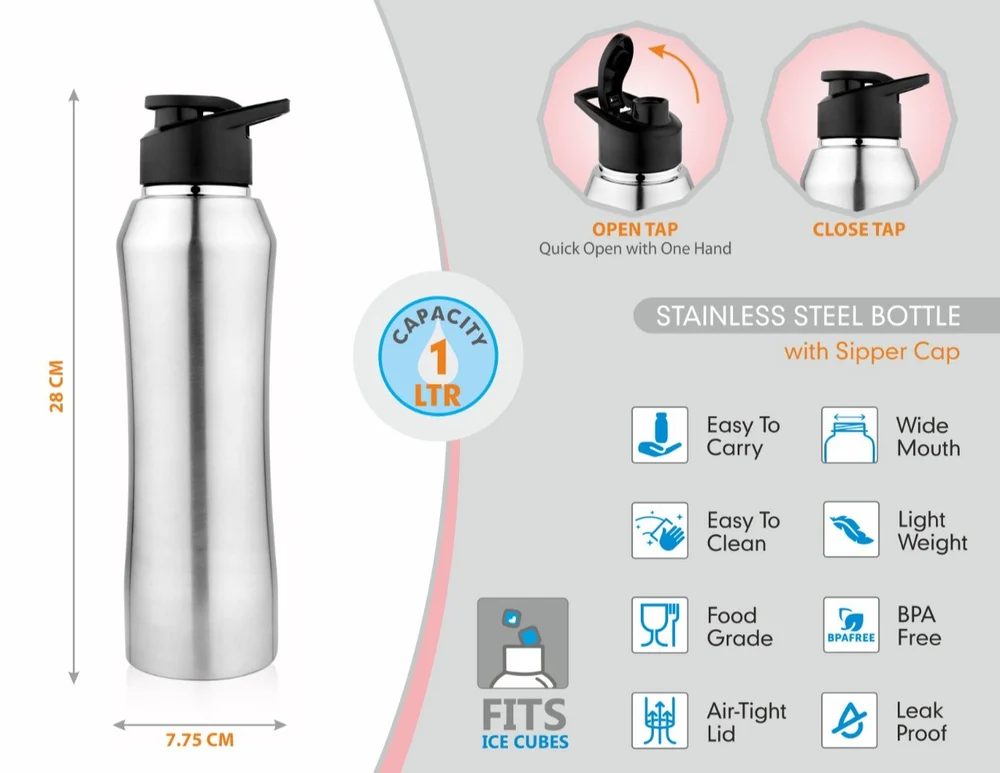 Water Bottle - Steel - 1L