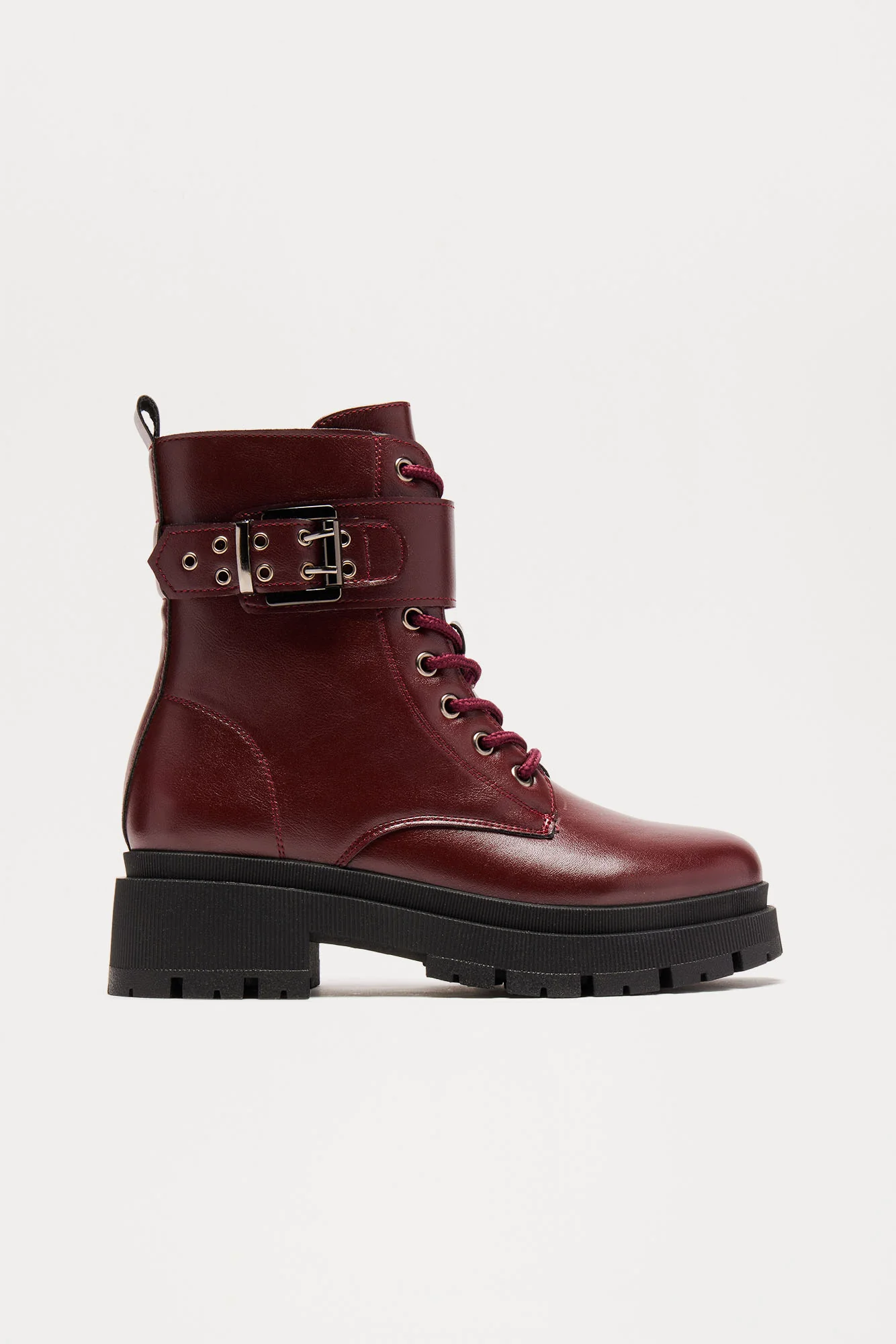 Combat Burgundy Ankle Boots