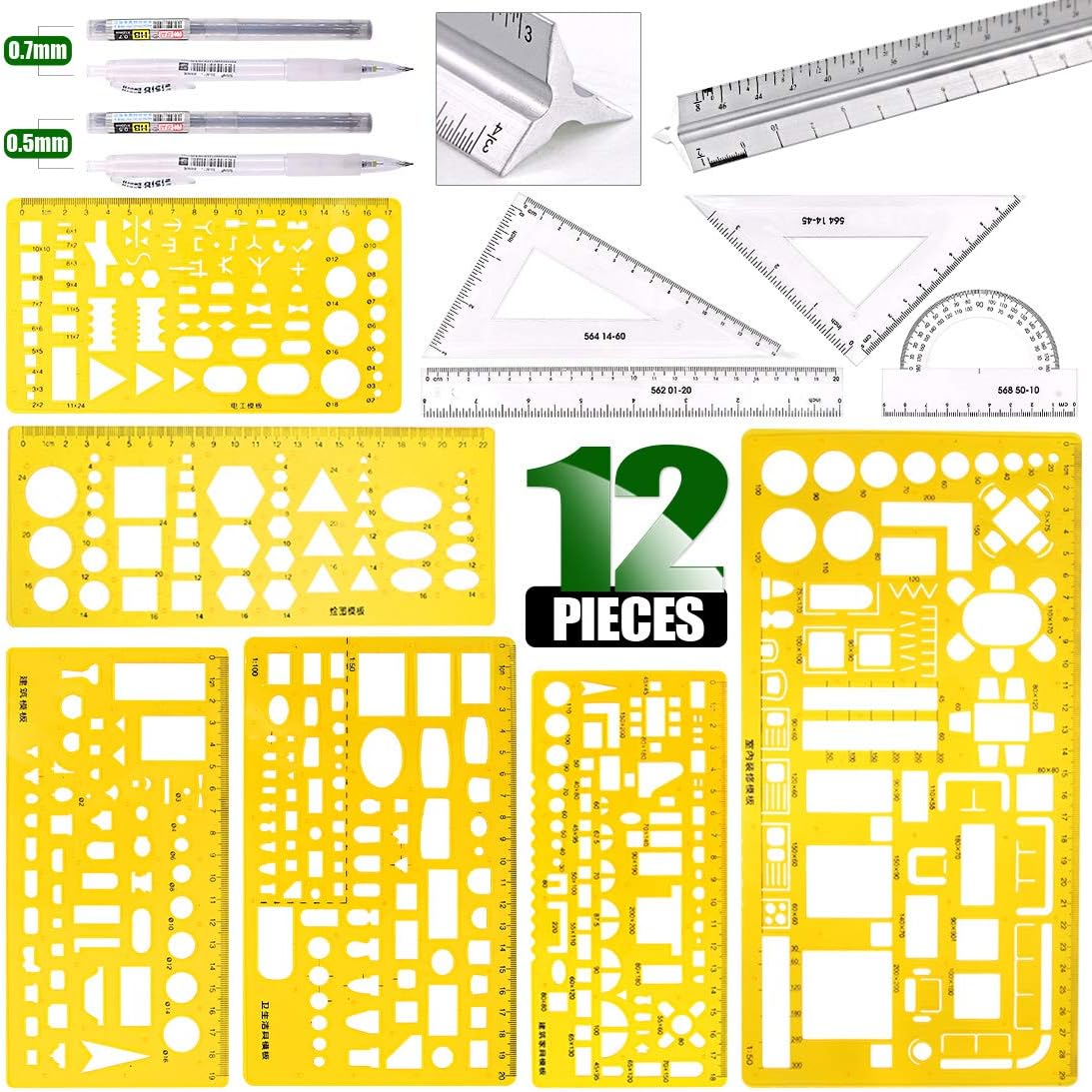 Drawing Set - Geometry Kit - 12 Pieces