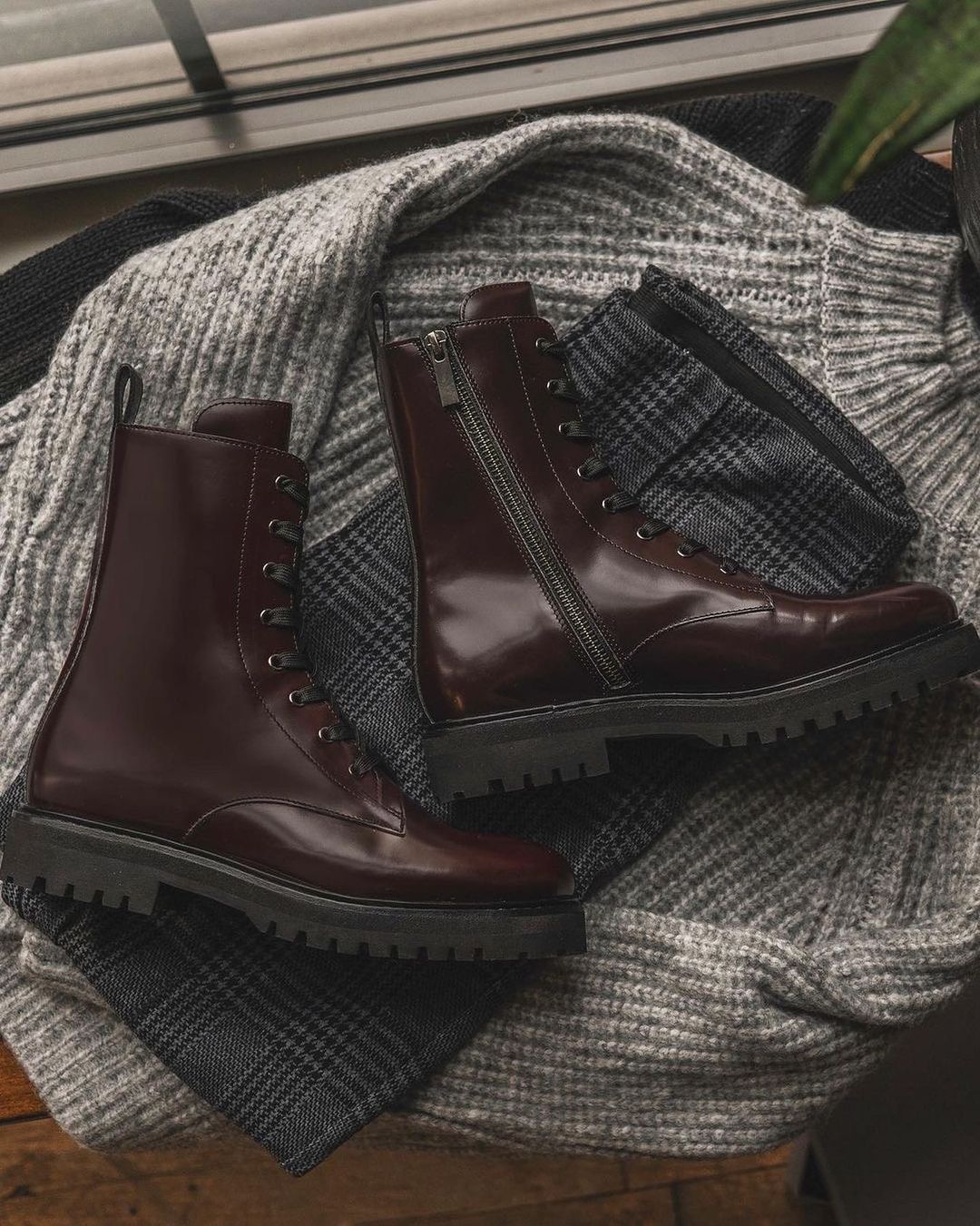 Hiking Burgundy Combat Boots