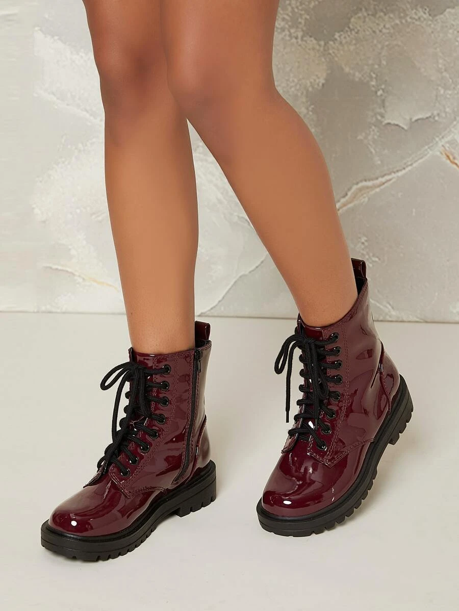 Hiking Burgundy Combat Boots