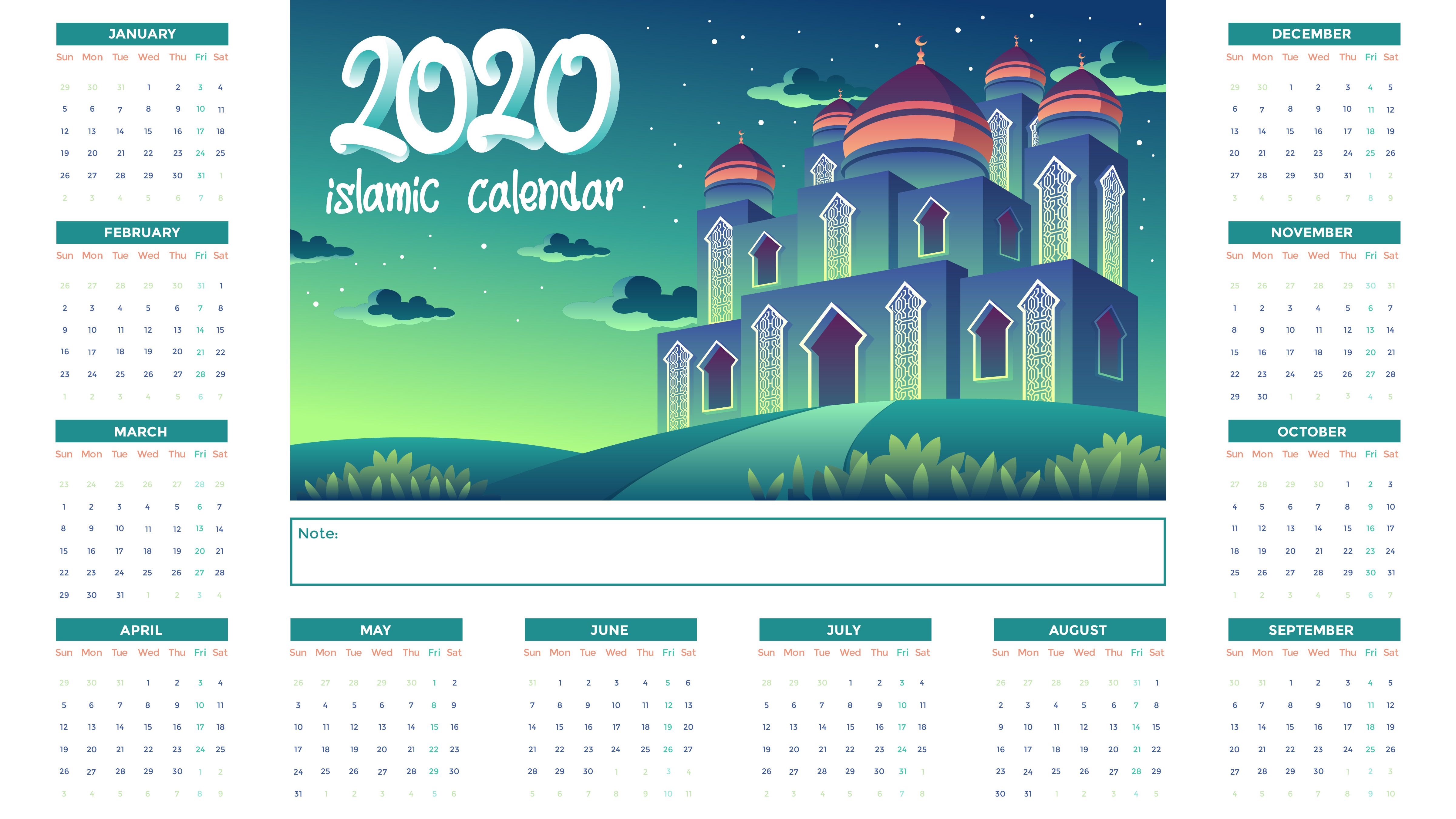 Islamic Calendar - Green