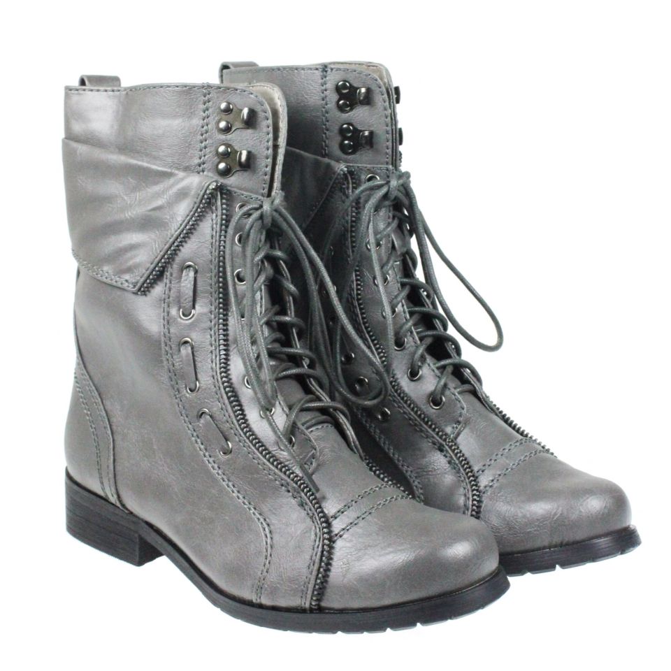 Leather Grey Combat Boots