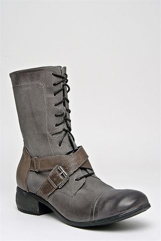 Leather Grey Combat Boots