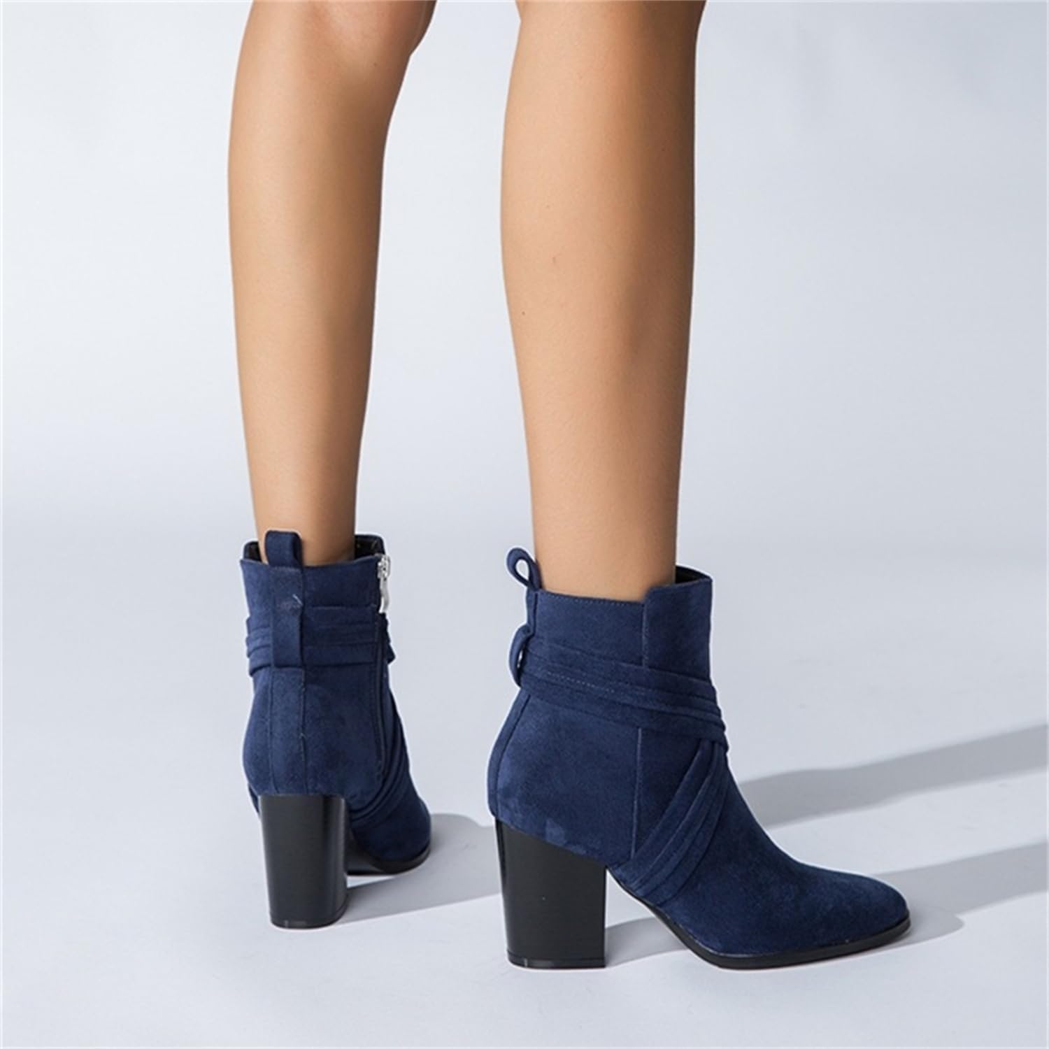 Leather Navy Blue Ankle Boots