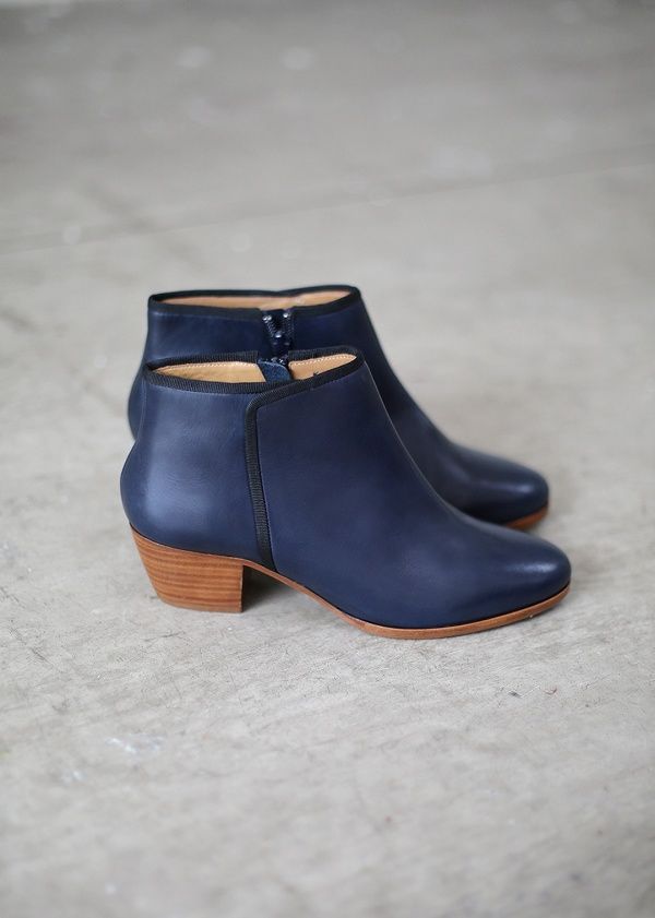 Leather Navy Blue Ankle Boots