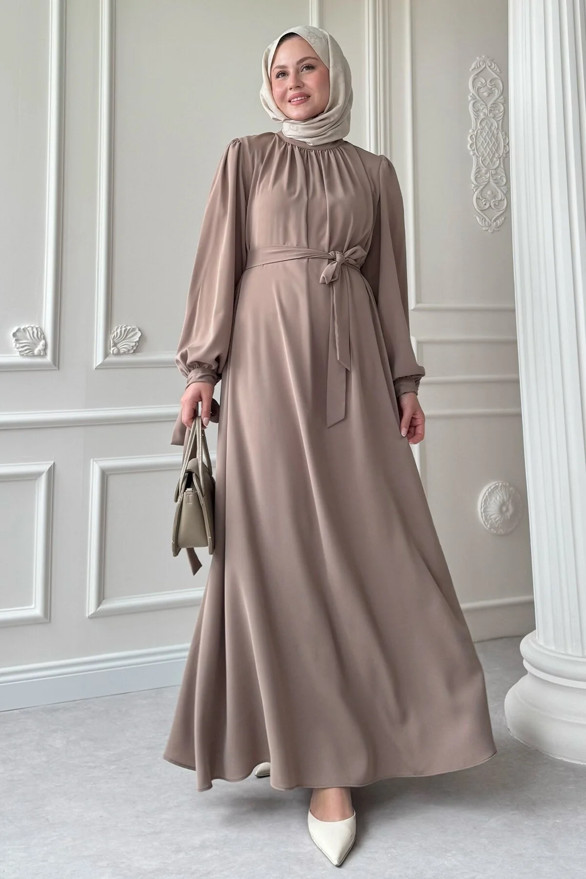 Modest Dress - Beige