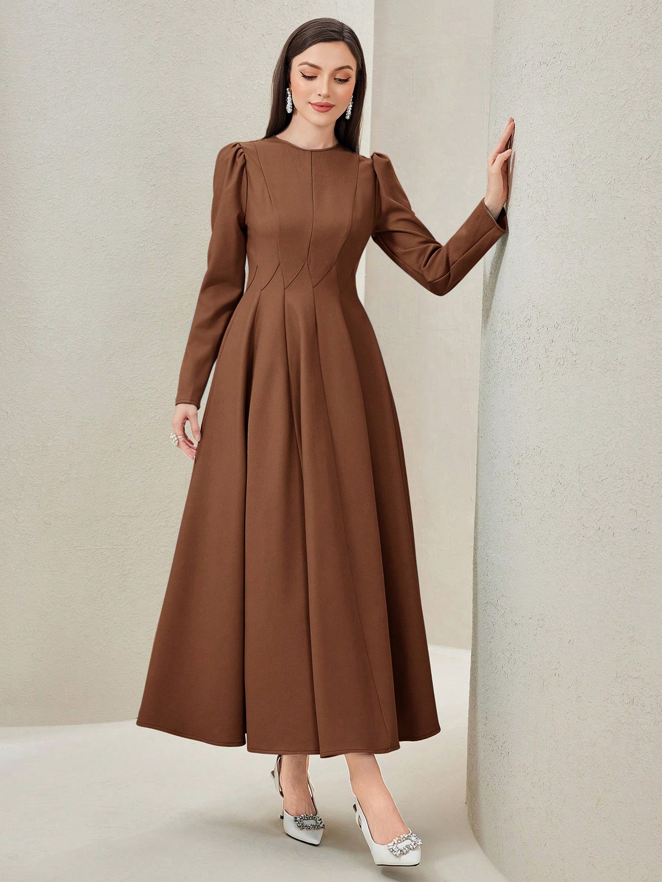 Modest Fashion Dress - Brown