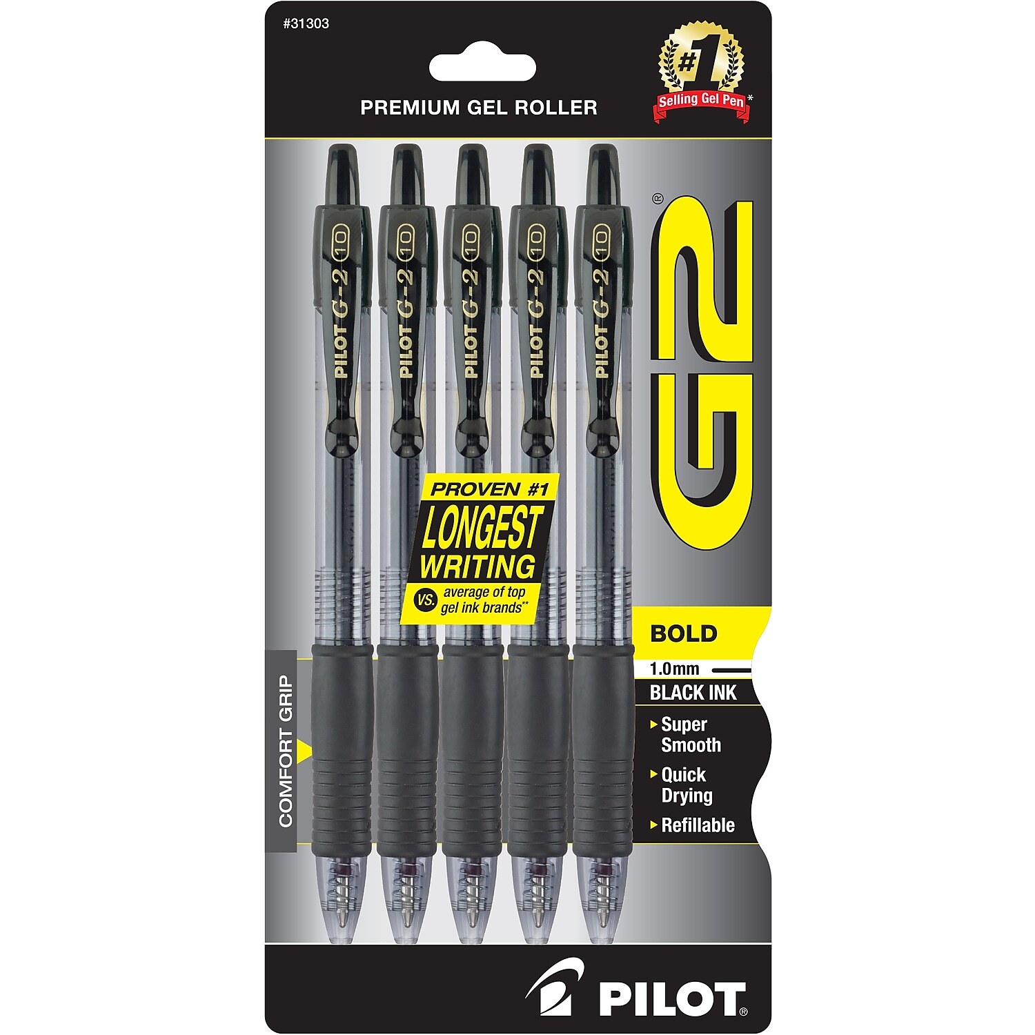 Pilot G2 Gel Pen - Black - 5 Pack