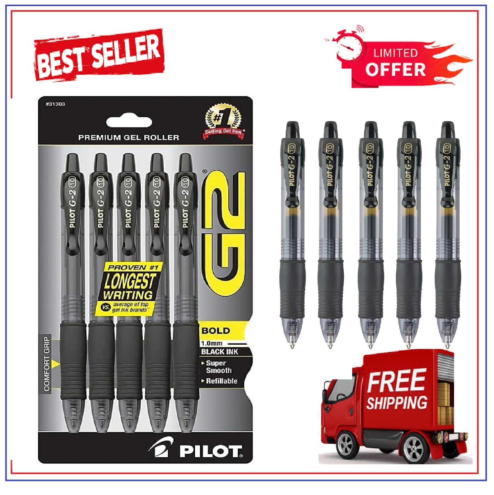Pilot G2 Gel Pen - Black - 50 Pack